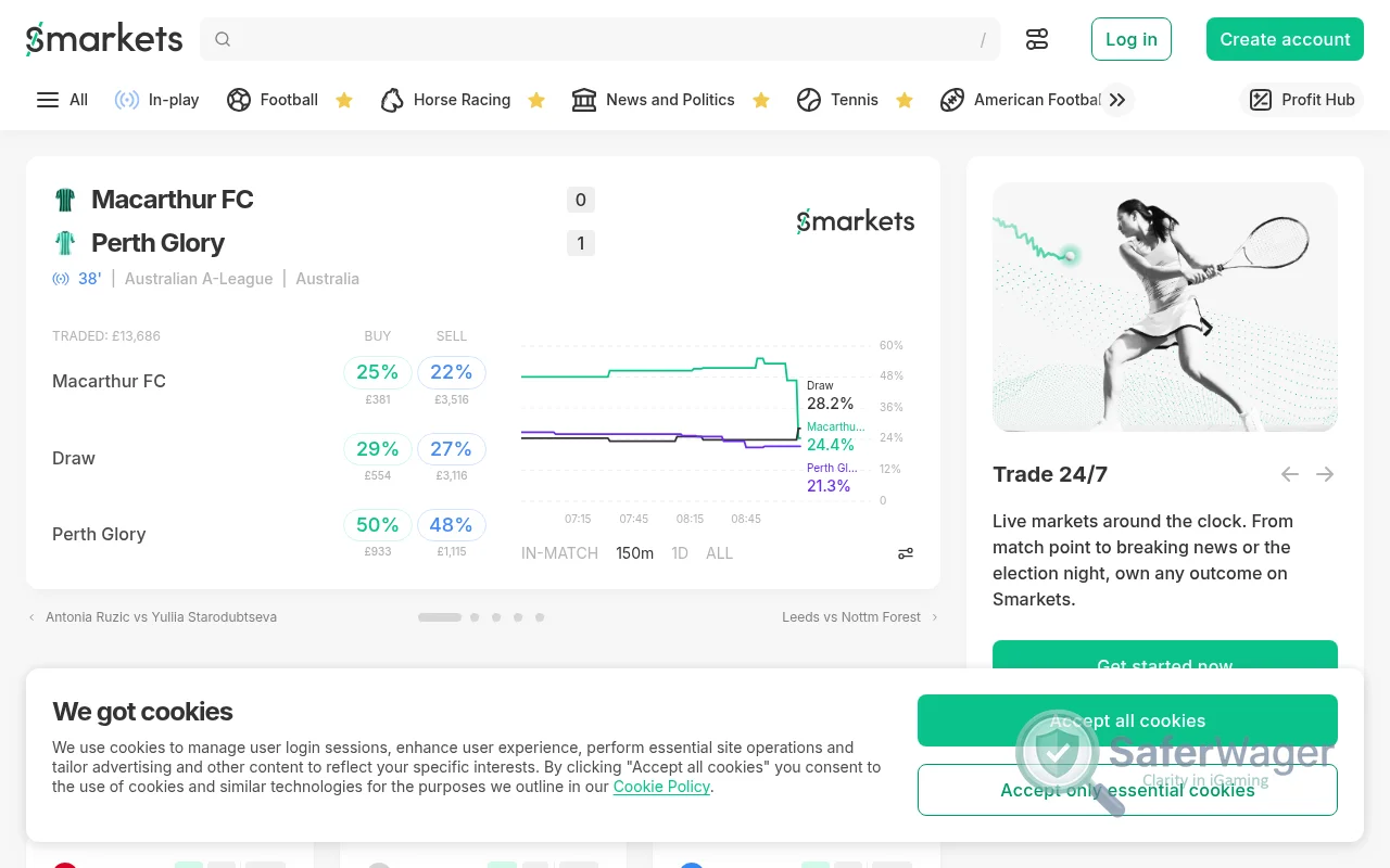 Screenshot of Smarkets website