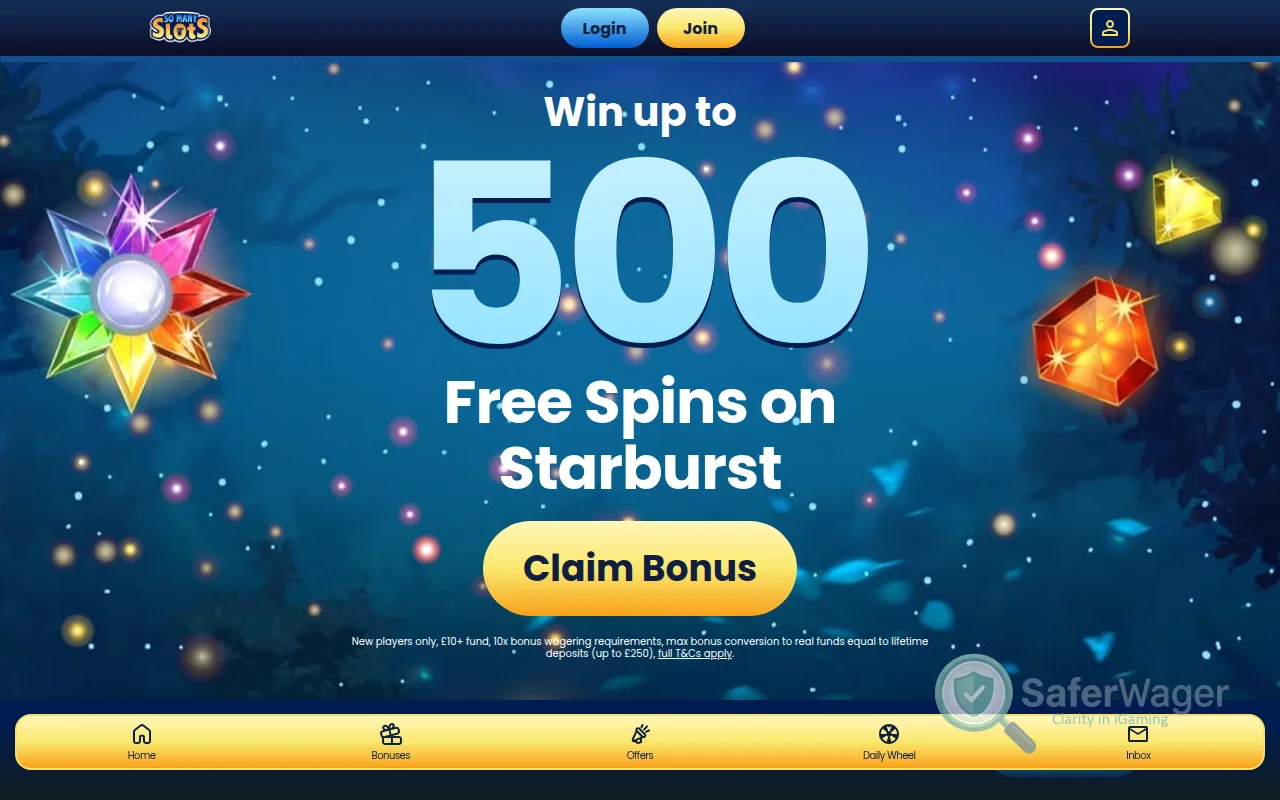 Screenshot of So Many Slots website