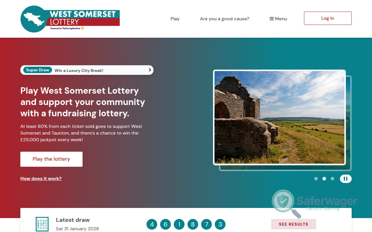 Screenshot of Somerset West Lottery website
