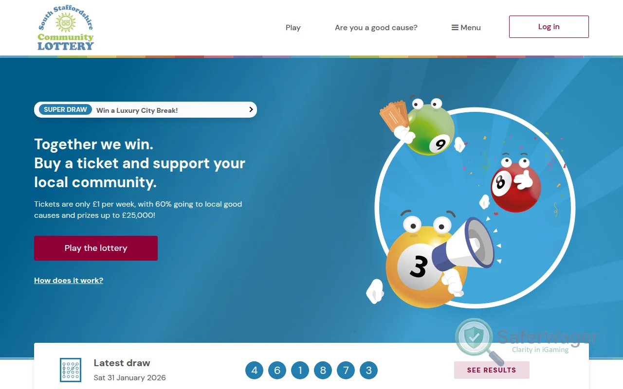 Screenshot of South Staffs Lottery website