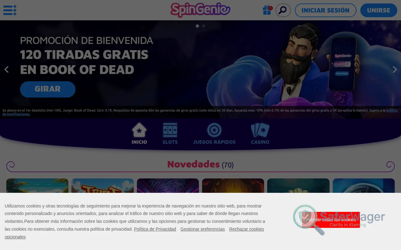 Screenshot of Spin Genie website