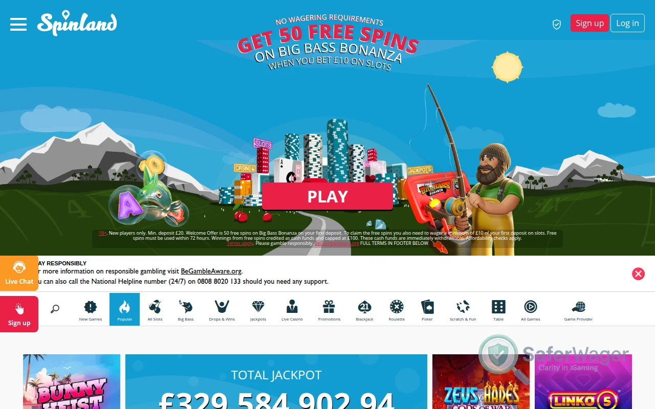 Screenshot of Spinland Casino website