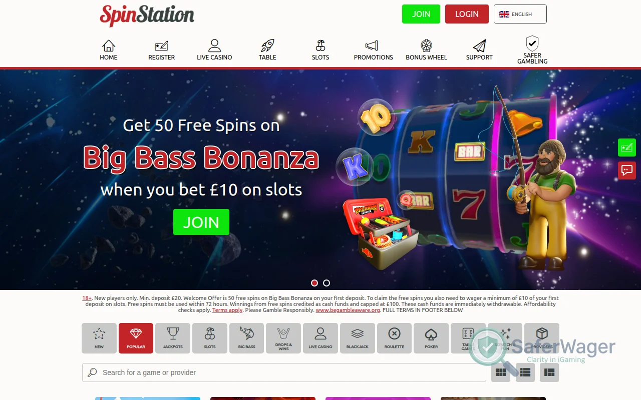 Screenshot of SpinStation website