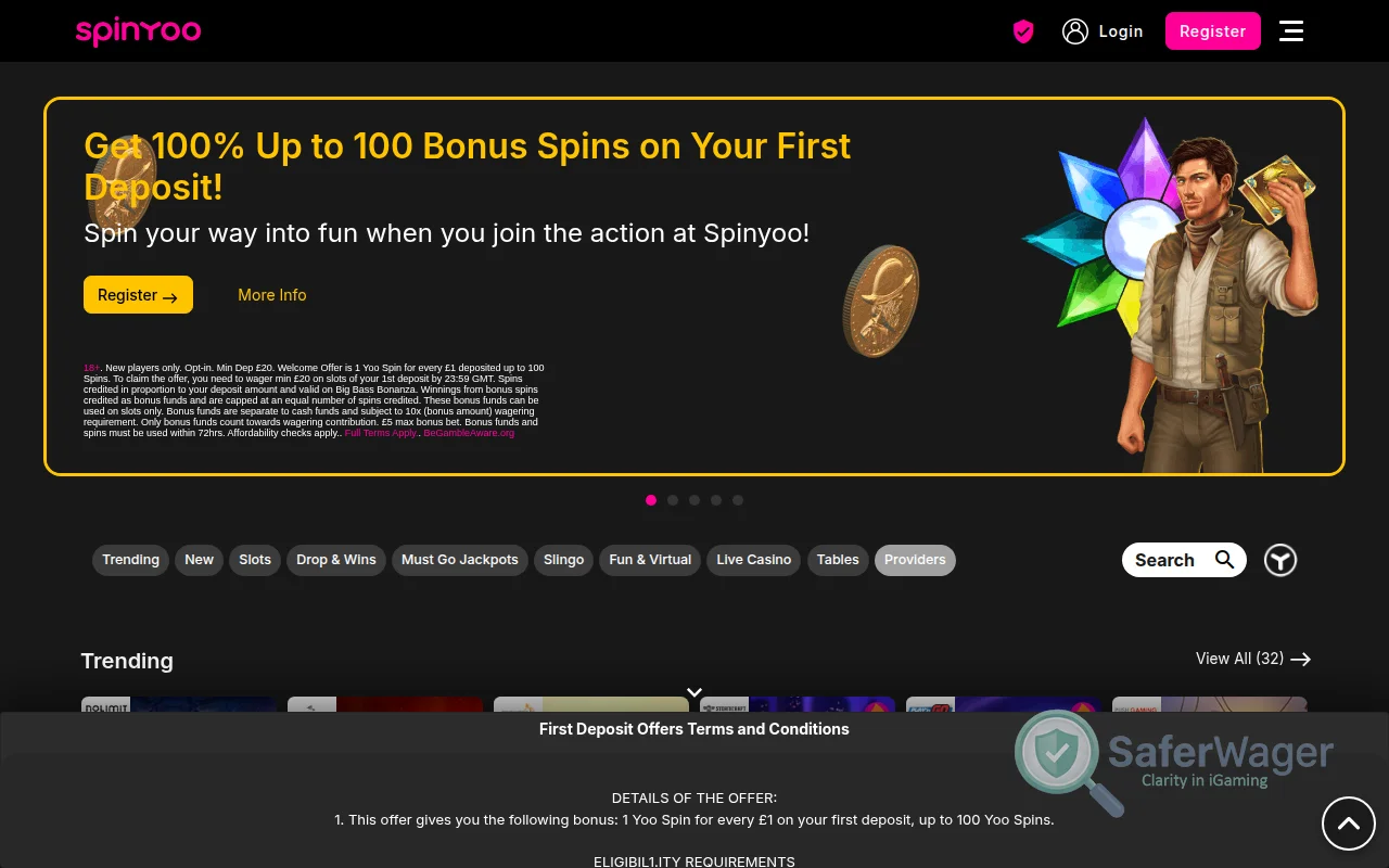 Screenshot of SpinYoo Casino website