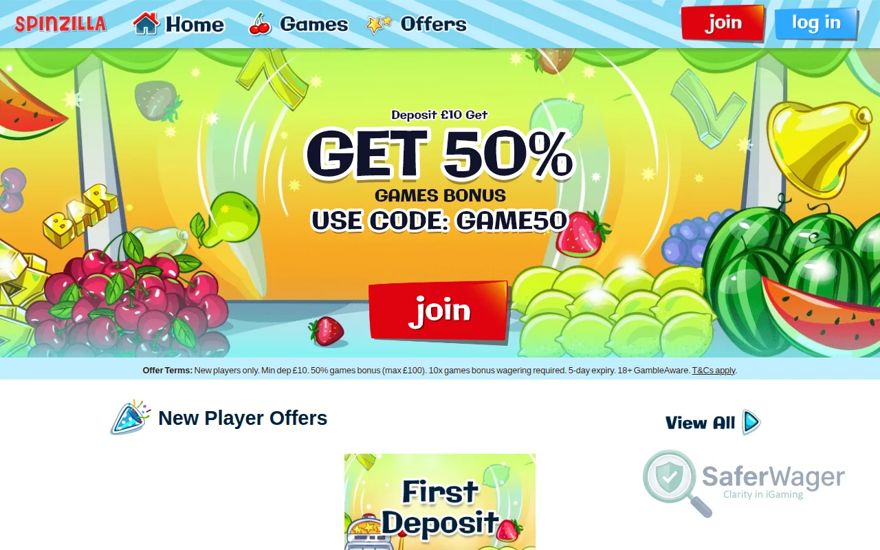 Screenshot of Spinzilla website