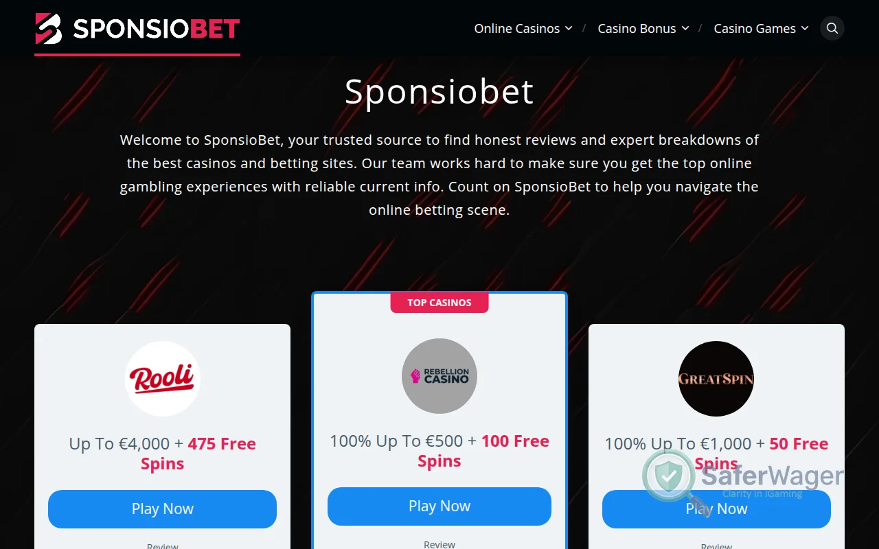 Screenshot of SponsioBet website