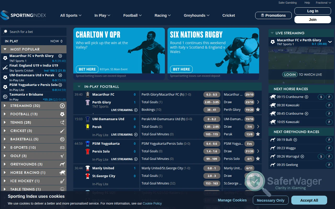 Screenshot of Sportingindex website