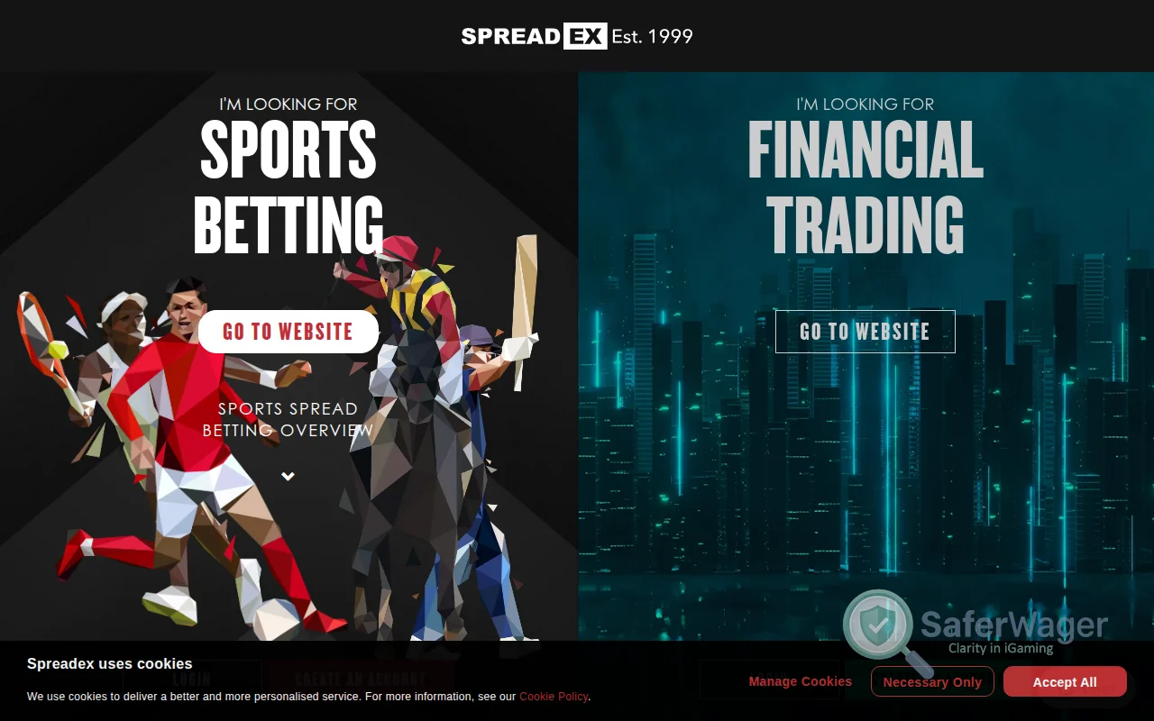 Screenshot of Spreadex website