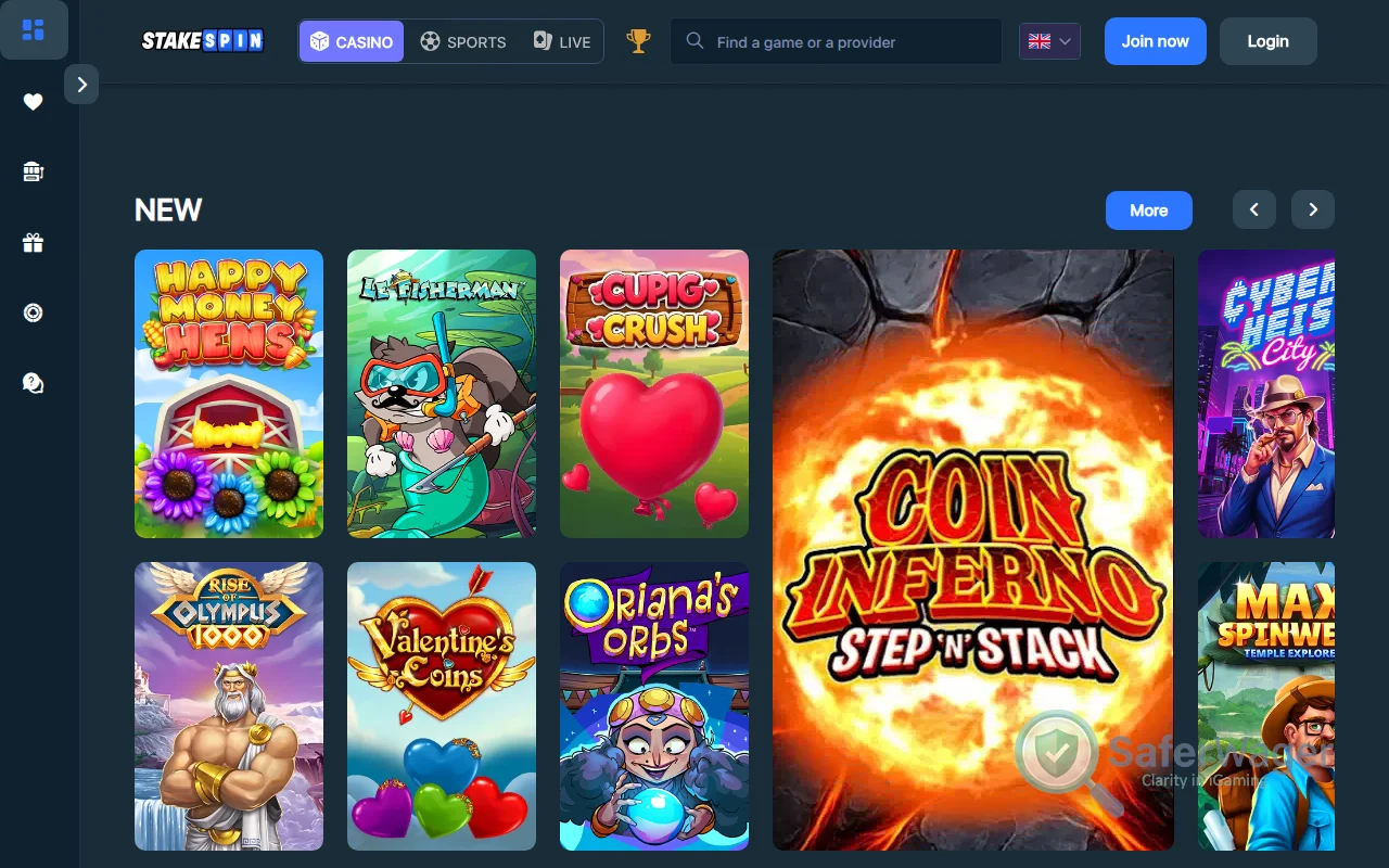 Screenshot of StakeSpin website