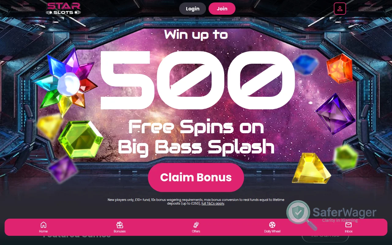 Screenshot of StarSlots website