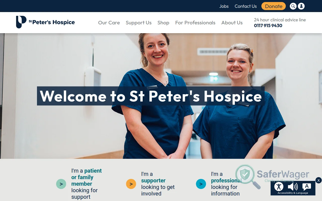 Screenshot of St Peter's Hospice Lottery website