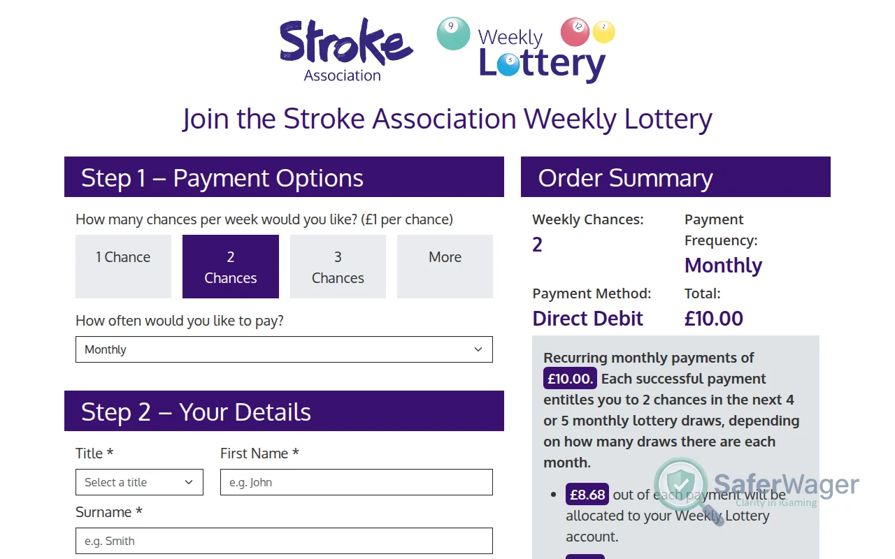 Screenshot of Stroke Association Raffle website