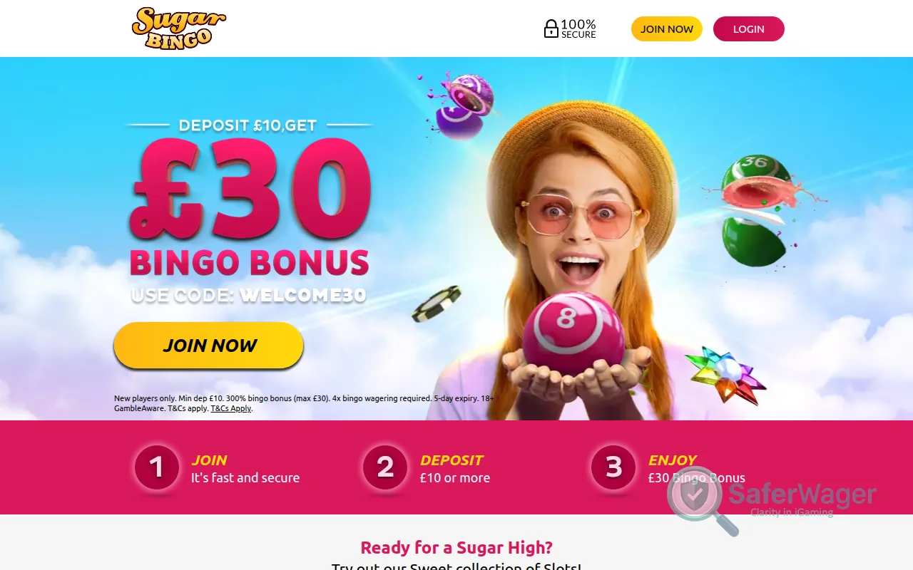 Screenshot of Sugar Bingo website