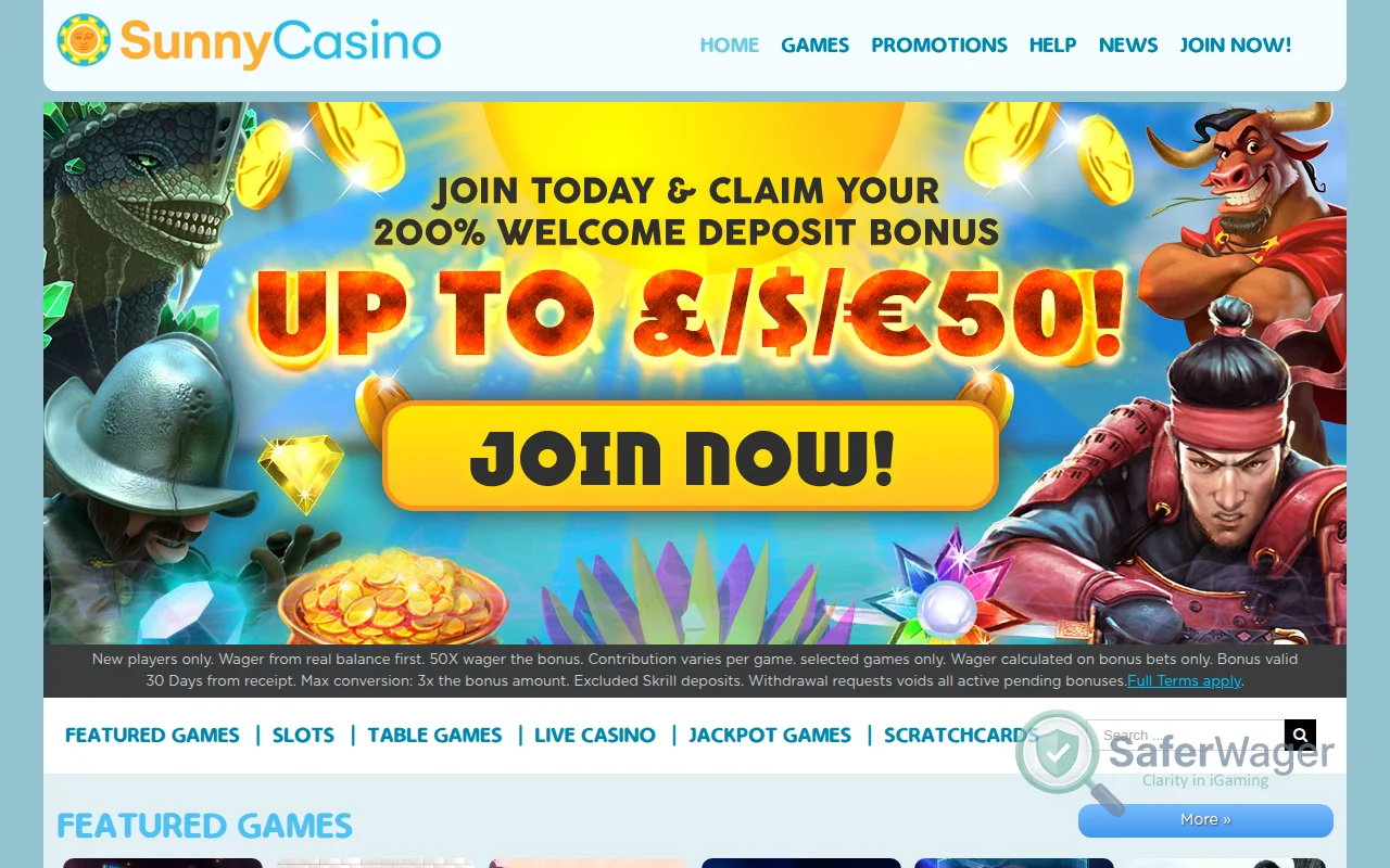 Screenshot of Sunny Casino website