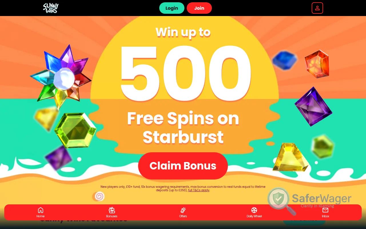 Screenshot of Sunny Wins website