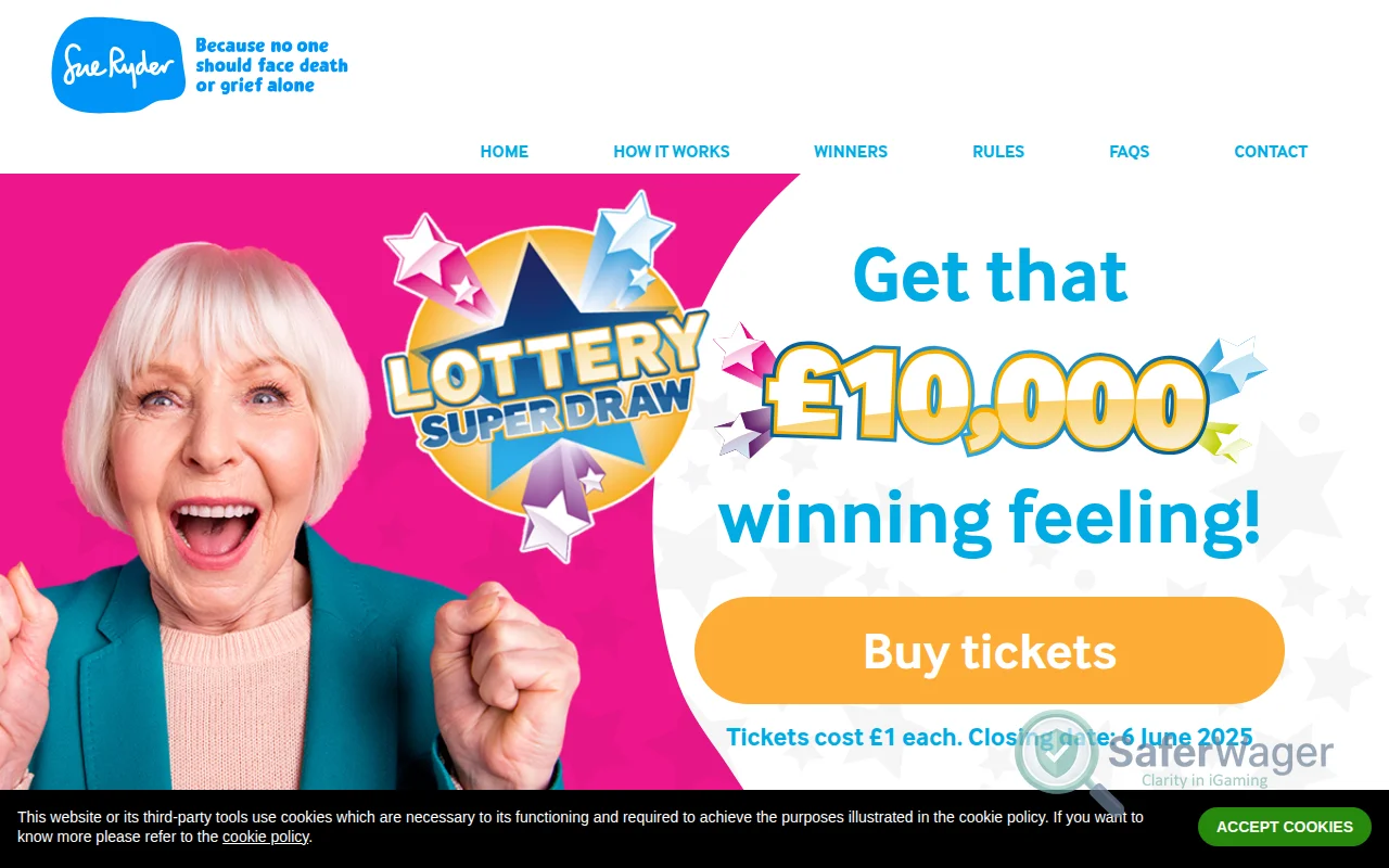 Screenshot of Sue Ryder Super Draw website