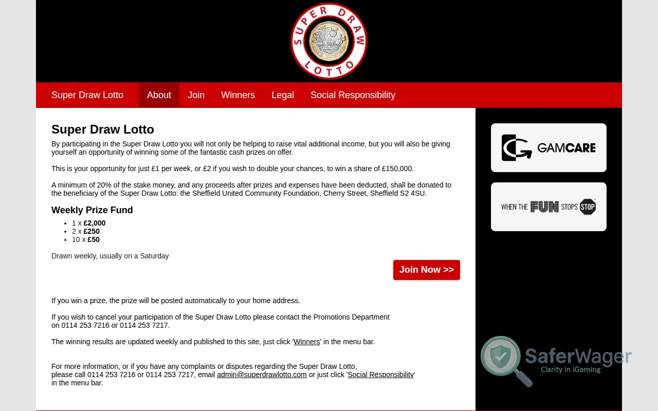 Screenshot of Superdraw Lotto website