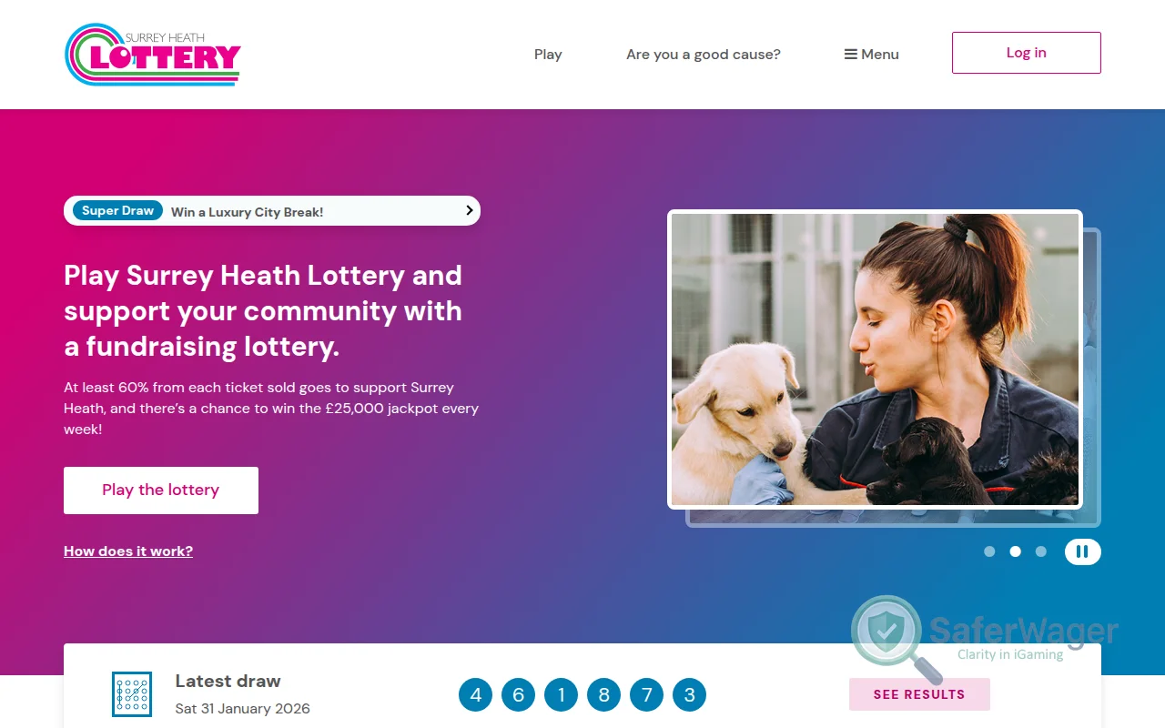Screenshot of Surrey Heath Lottery website