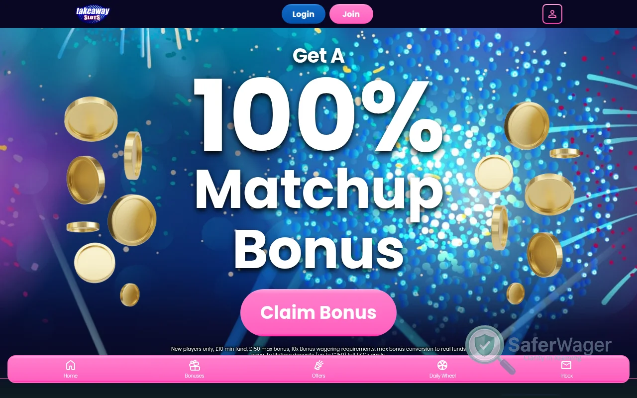 Screenshot of Takeaway Slots website