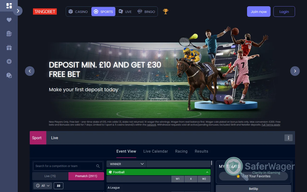 Screenshot of TangoBet website