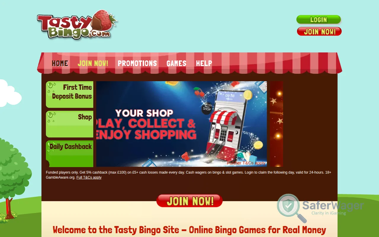 Screenshot of Tasty Bingo website