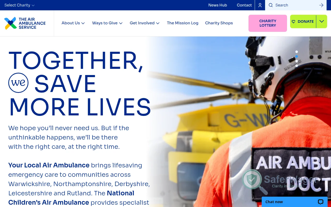 Screenshot of The Air Ambulance Service website