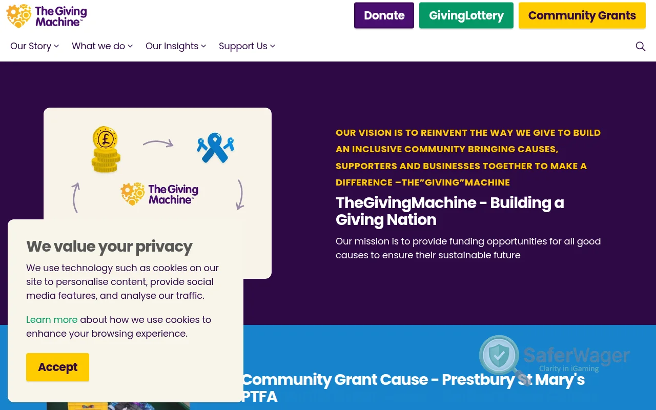 Screenshot of TheGivingMachine website