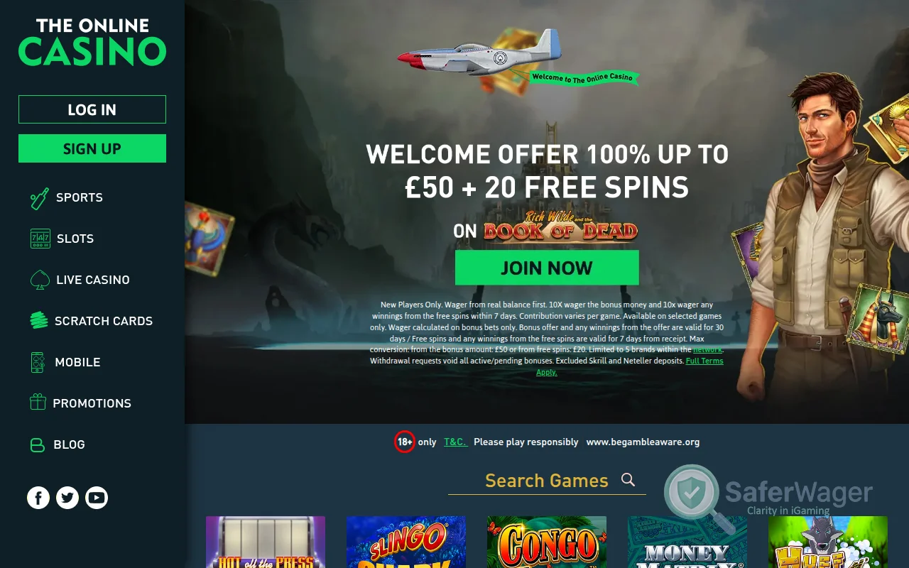 Screenshot of TheOnlineCasino.co.uk website