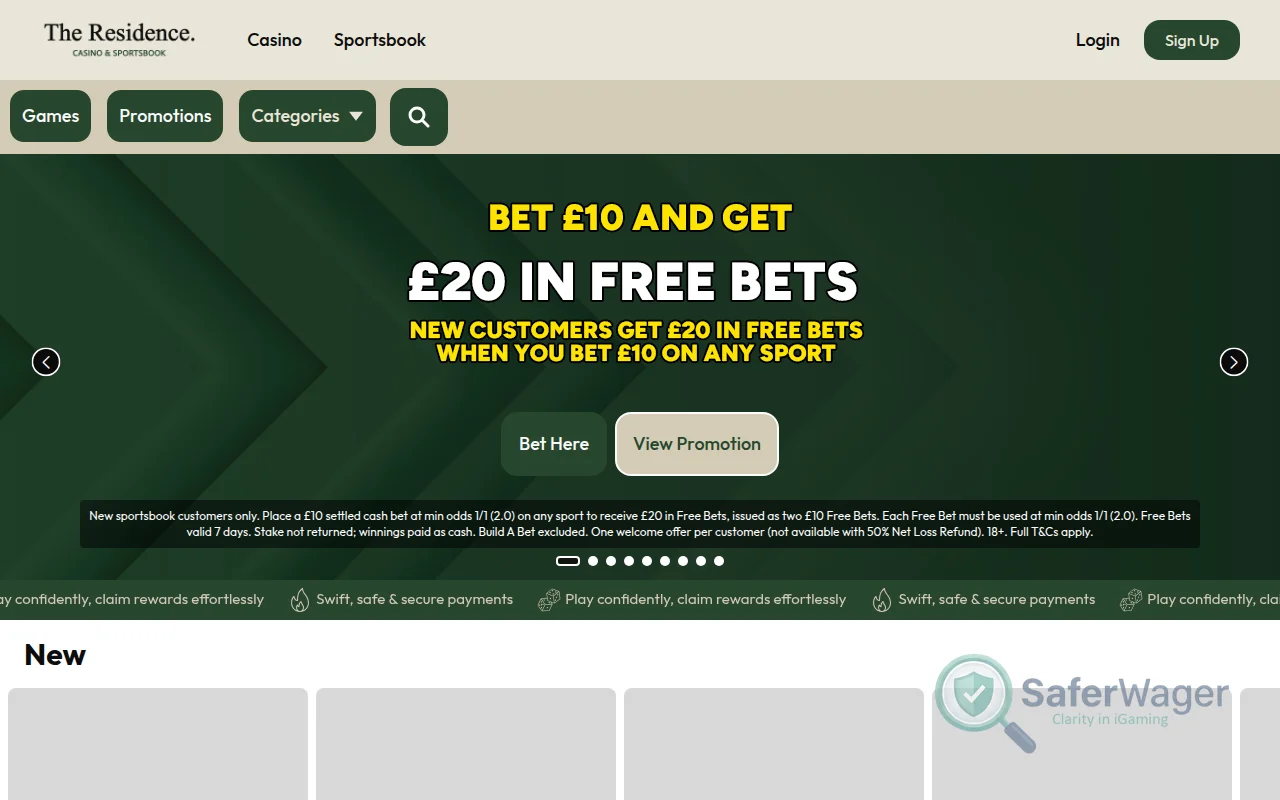 Screenshot of The Residence Casino website