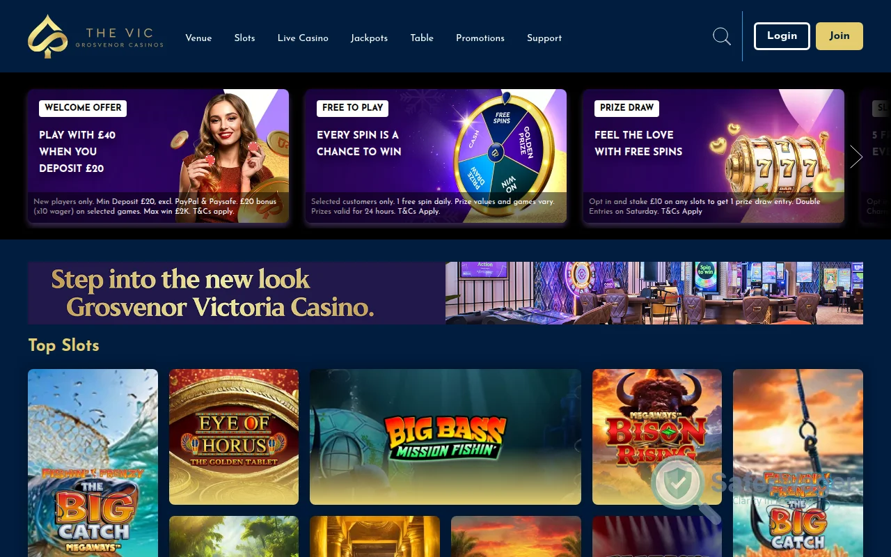 Screenshot of The Vic website