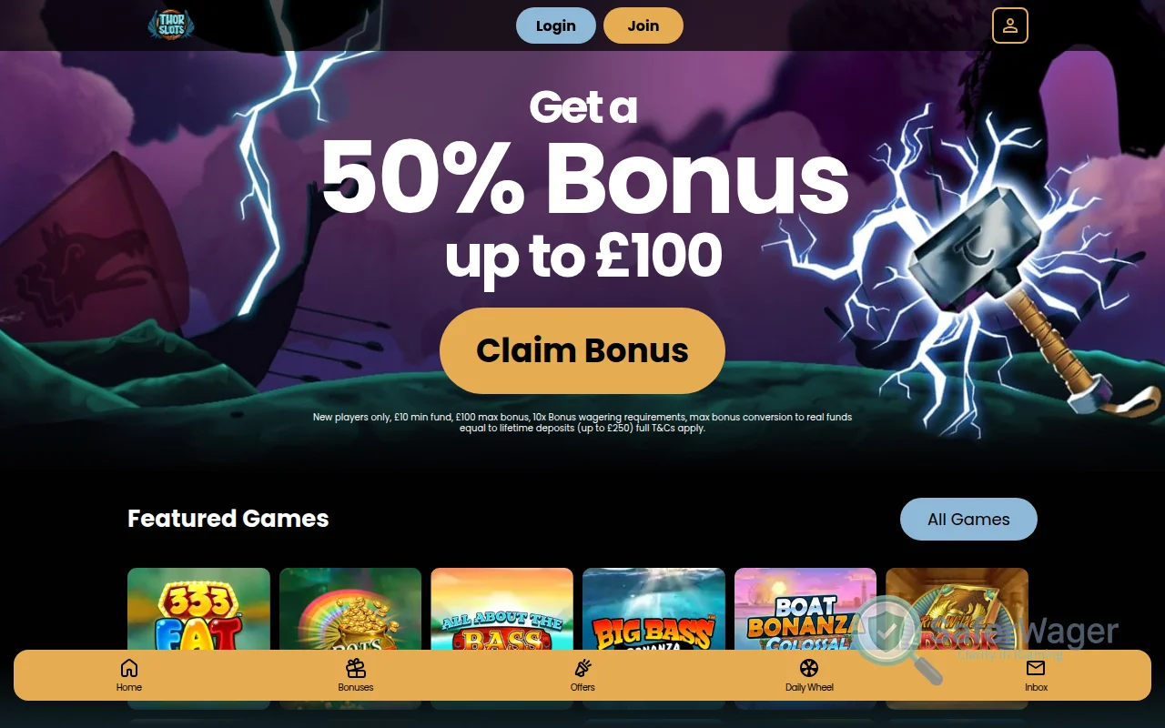 Screenshot of Thor Slots website