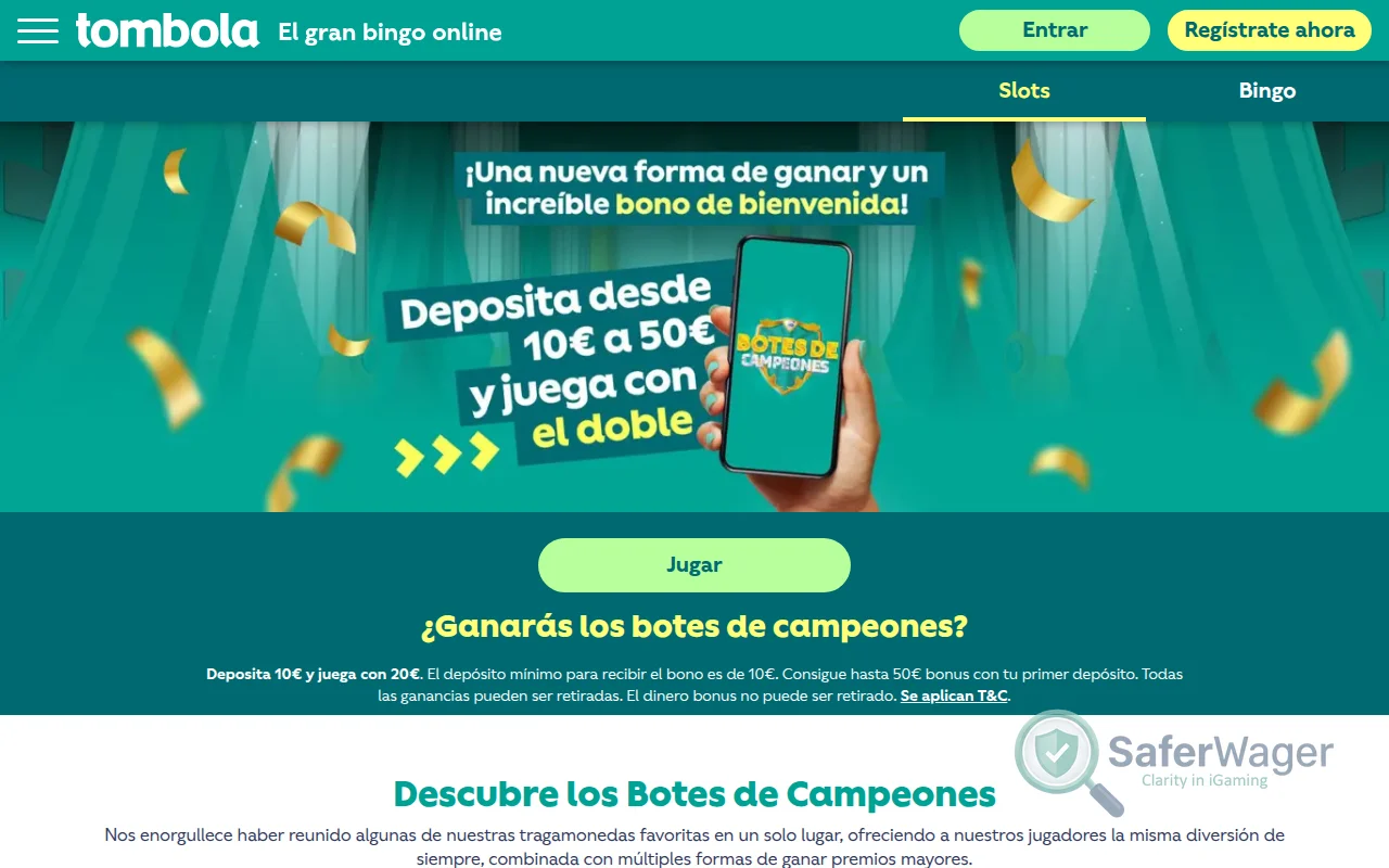 Screenshot of tombola website