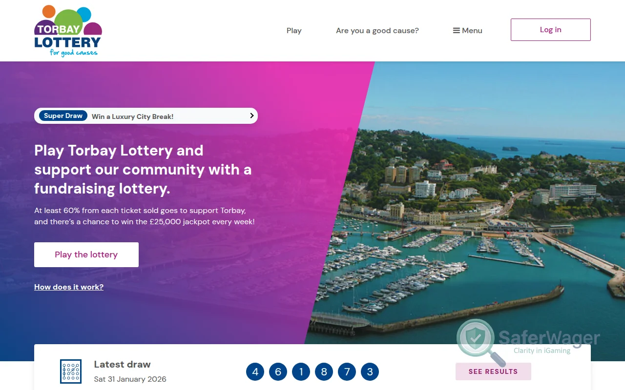 Screenshot of Torbay Lottery website