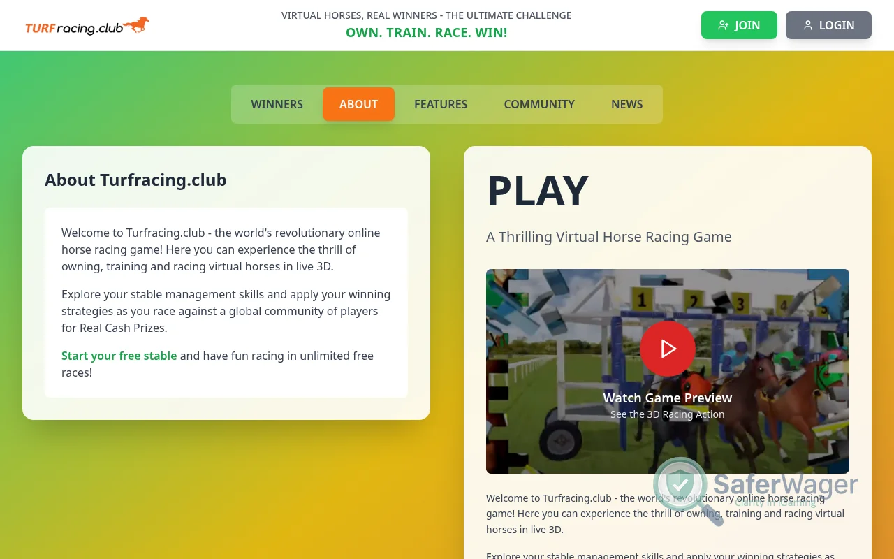 Screenshot of Turf Racing Club website
