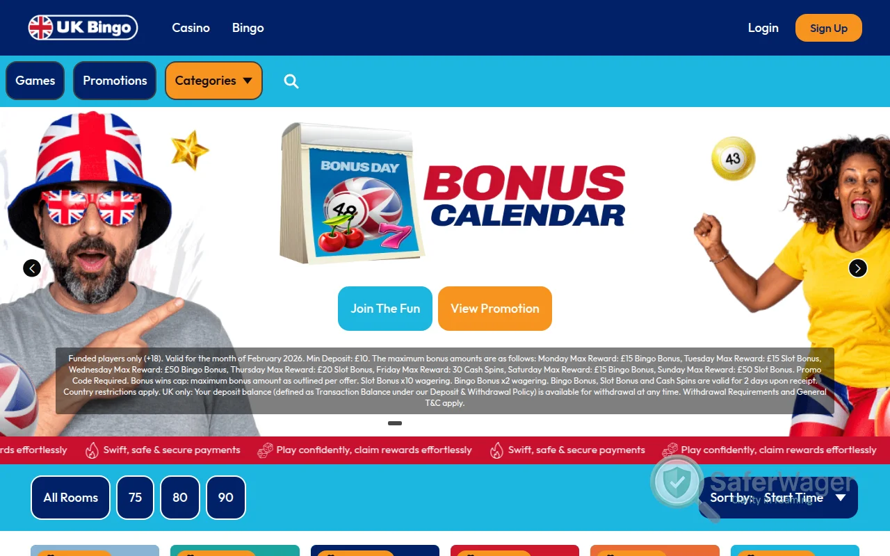 Screenshot of UK Bingo website