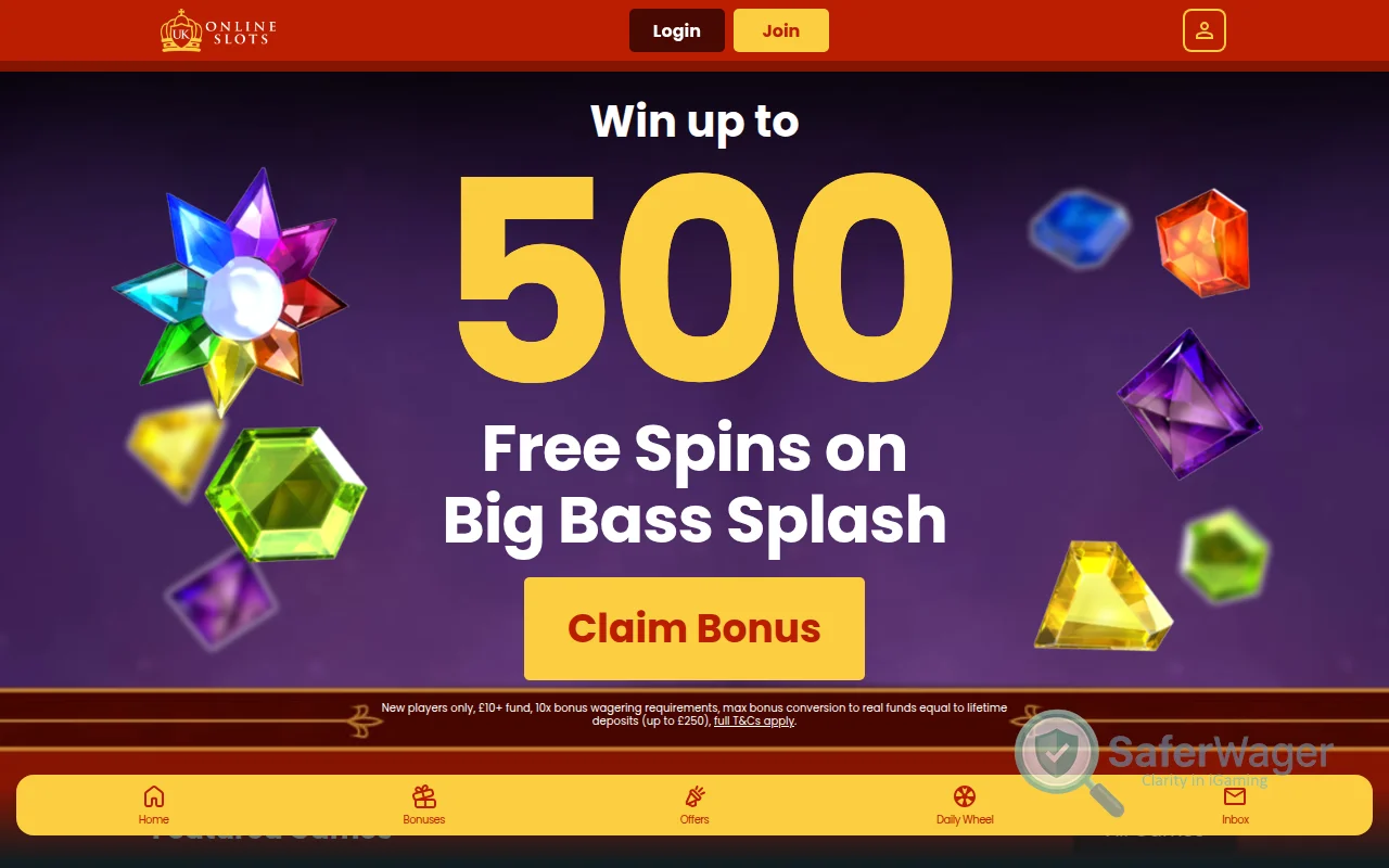 Screenshot of UK Online Slots Casino website