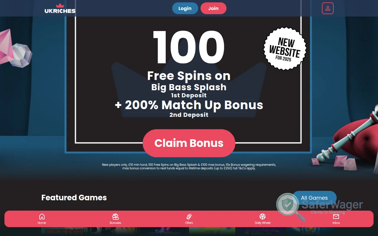 Screenshot of UK Riches website