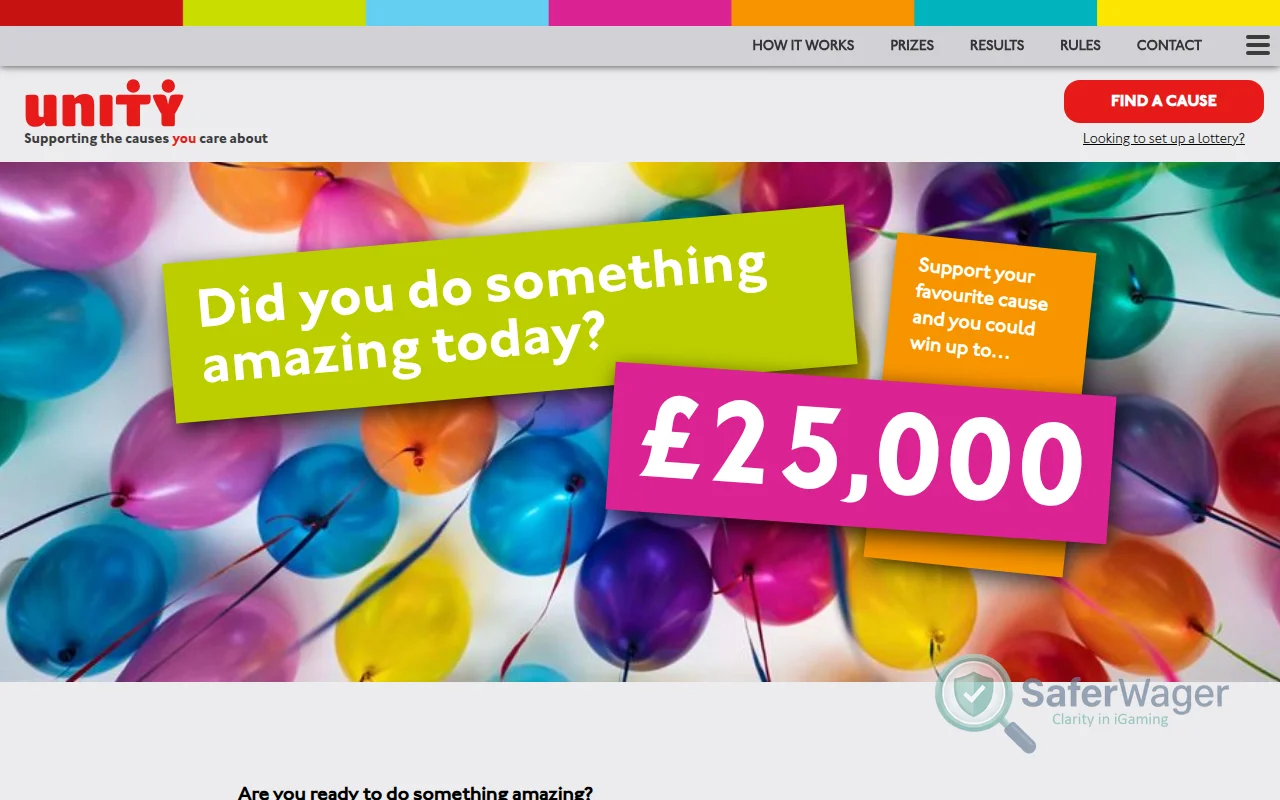 Screenshot of Unity Lottery website