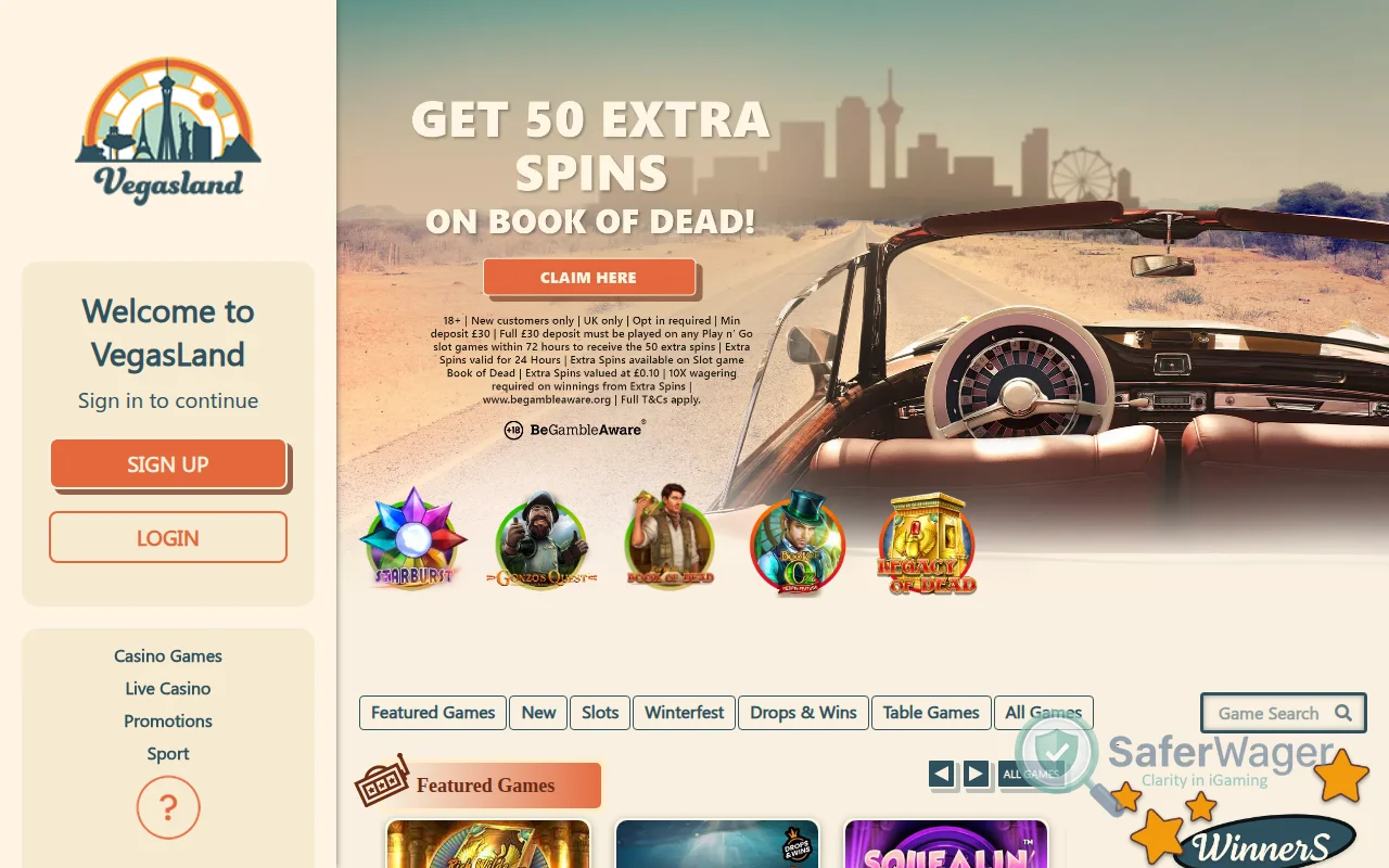 Screenshot of Vegasland Casino website