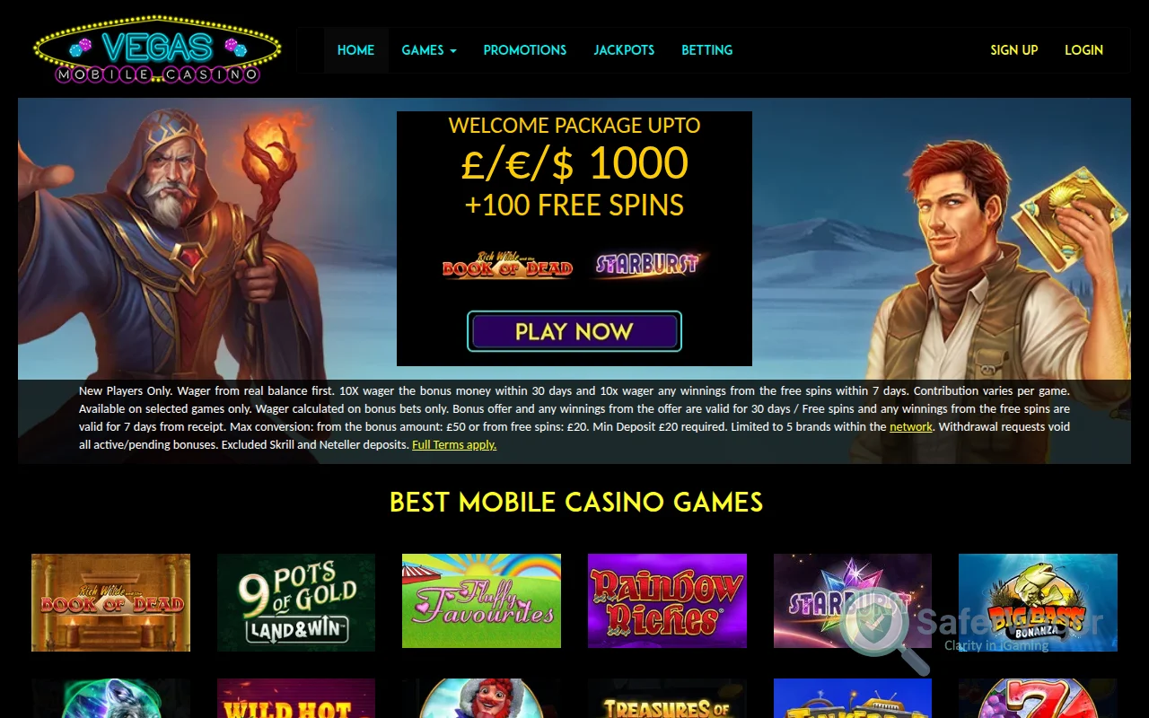 Screenshot of Vegas Mobile Casino website