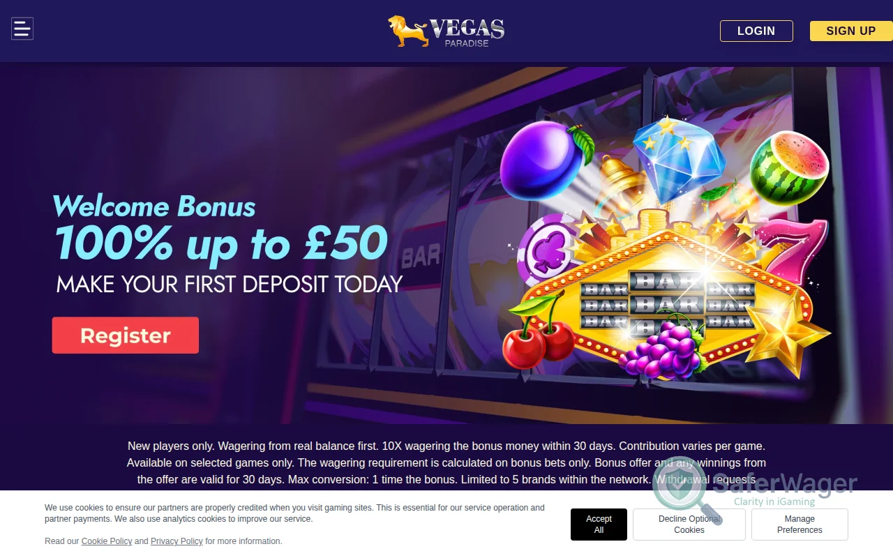 Screenshot of Vegas Paradise website