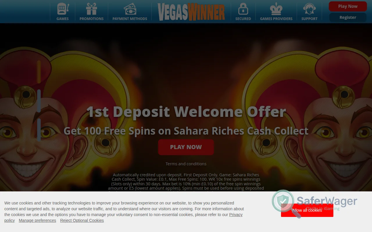 Screenshot of VegasWinner website