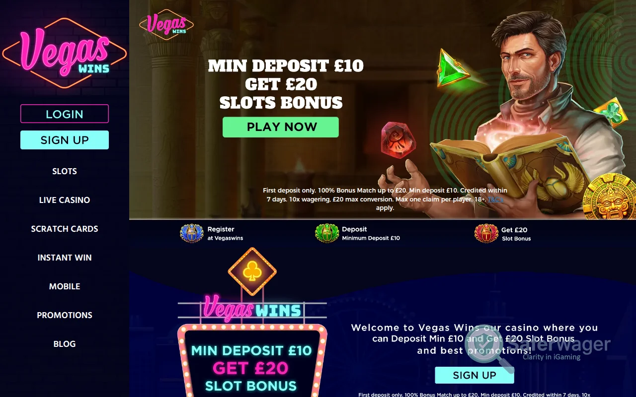 Screenshot of Vegas Wins website