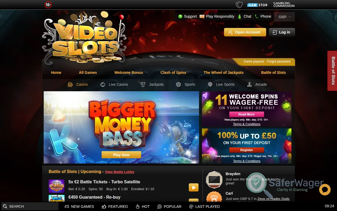 Screenshot of Videoslots website