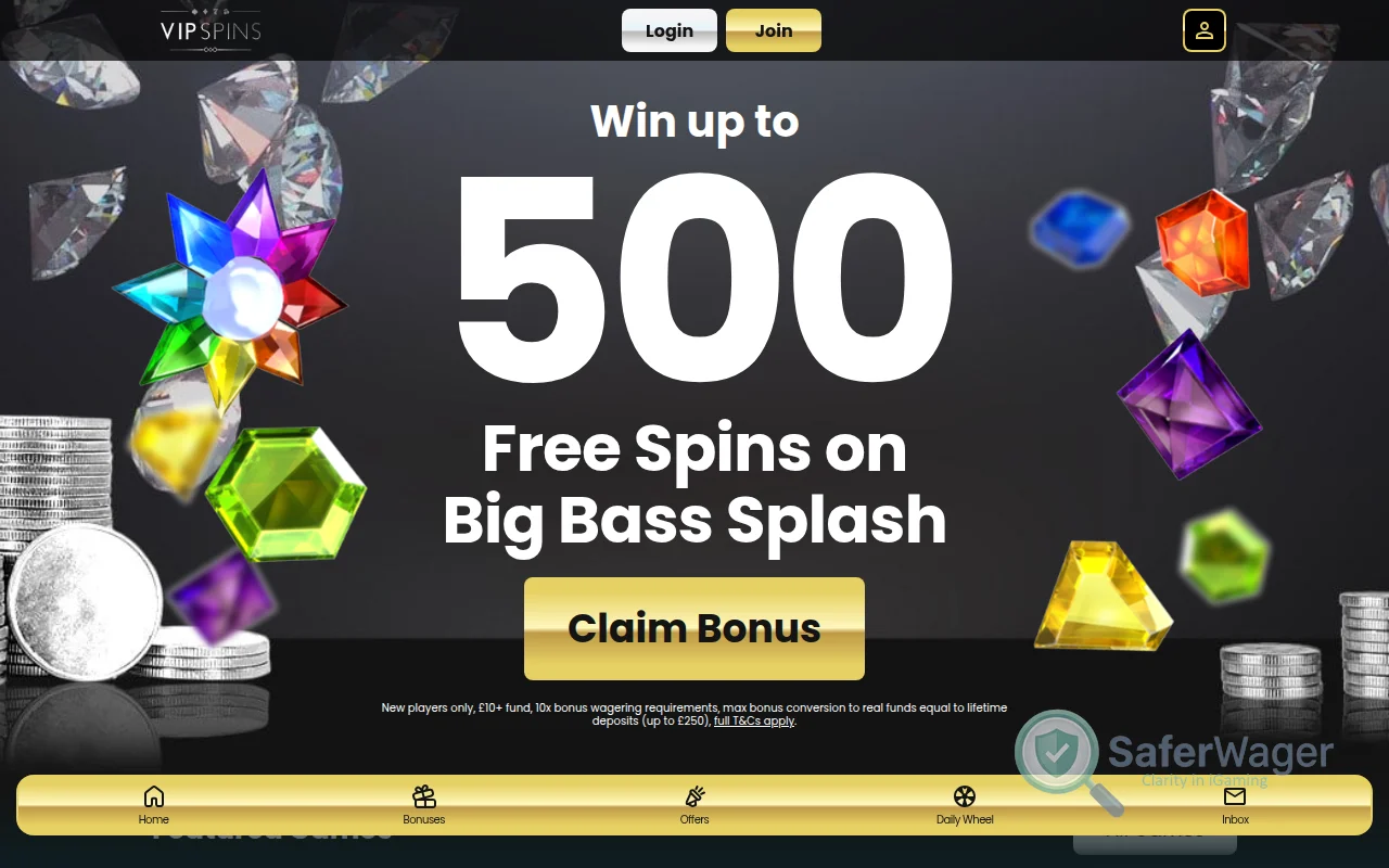 Screenshot of VIP Spins website