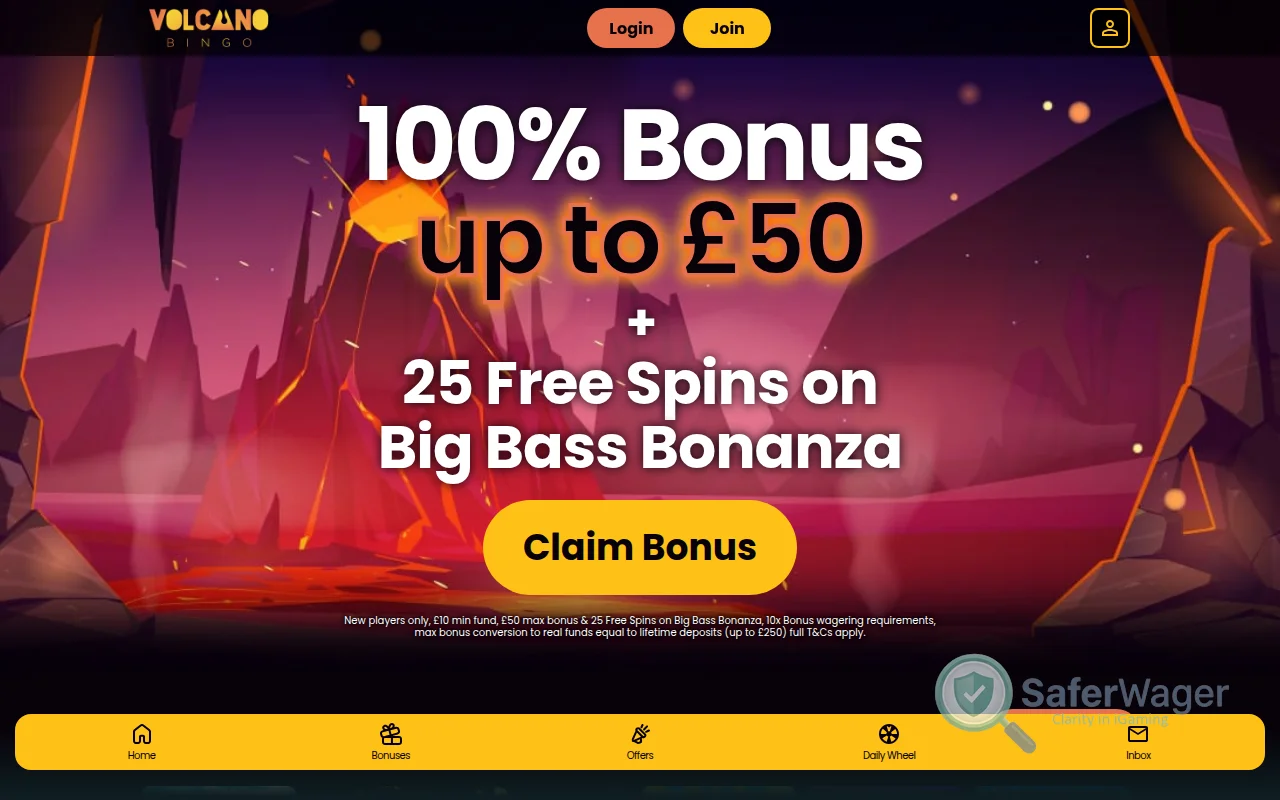 Screenshot of Volcano Bingo website