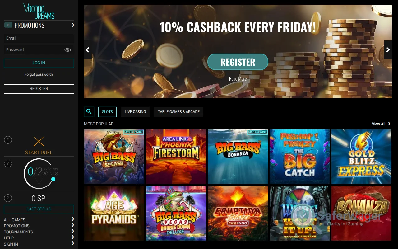 Screenshot of Voodoo Dreams website