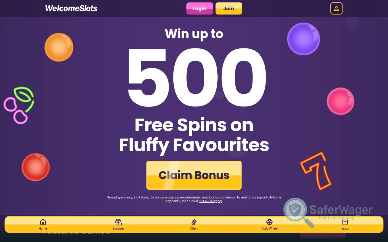 Screenshot of Welcome Slots website