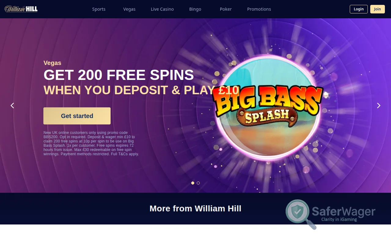 Screenshot of William Hill website