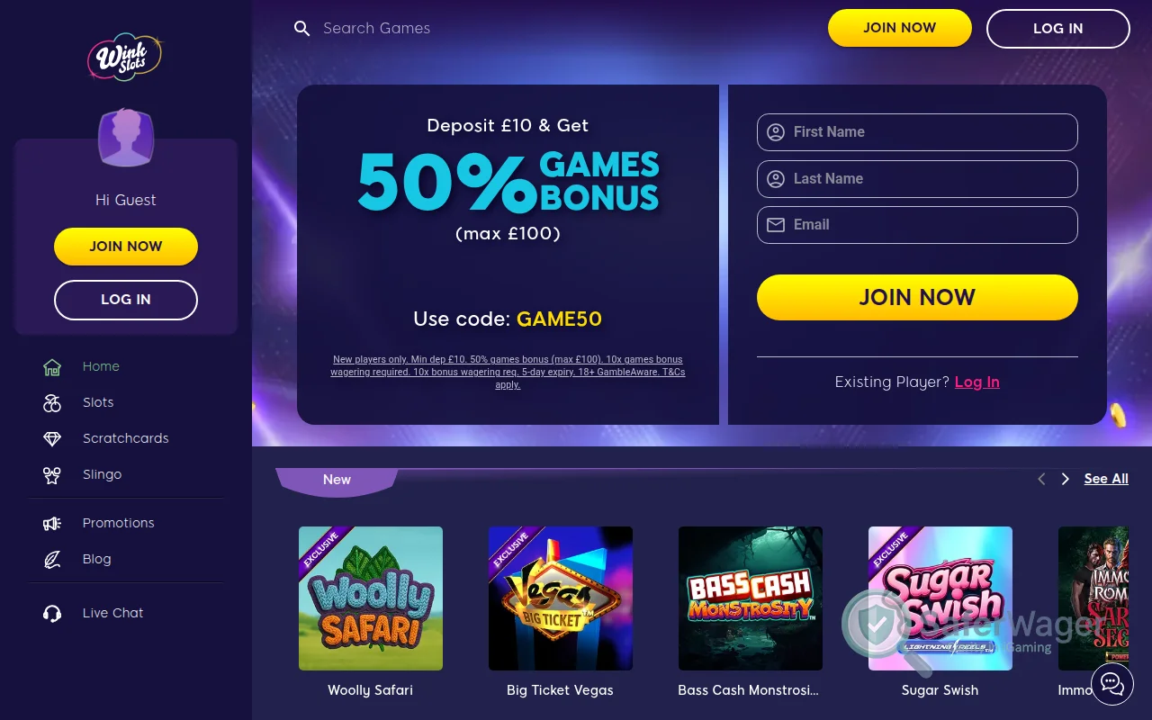 Screenshot of Wink Slots website